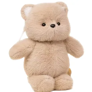 Adorably soft light brown teddy bear plush backpack toy, perfect birthday gift for girls