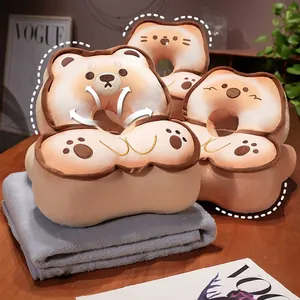 Biscuit Shape Nap Pillow With Breathable Hole For Office Student School Cartoon Bear Cat Dog Plush Pillow Cushion Blanket Set