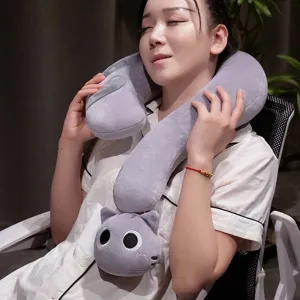 Cuscino cervicale viola in peluche a forma di gatto per supporto e massimo comfort