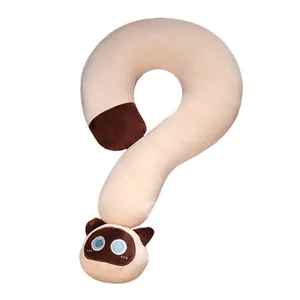 Cuscino da collo in peluche gatto siamese a forma di punto interrogativo per ufficio