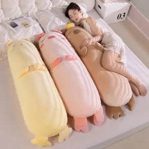 Adorable cartoon capybara and animal long plush pillows for sleeping and hugging on bed