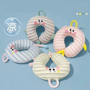 Almohada de Viaje en Forma de U Seda de Hielo Espuma de Memoria Rayado Dibujos Animados Soporte de Cuello para Avión Oficina