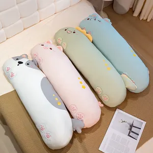 Cartoon Animal Ice Silk Long Bolster Pillow Summer Cooling Body Pillow Removable Washable Sleeping Pillow For Bedding Home Decor