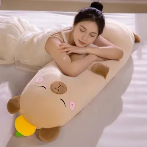 Cute cartoon capybara long body pillow plush cushion for side sleeping on bed