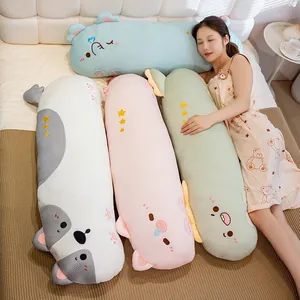 Soft ice silk long bolster pillow with cute cartoon designs for sleeping.