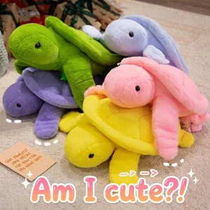 Colorful plush turtle backpacks in assorted pastel colors for cute gift ideas