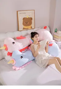 Almohadas largas de dibujos animados rosa y azul con tela refrescante de frijol de hielo.
