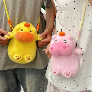 Cute plush Capybara character crossbody phone bag with adjustable shoulder strap