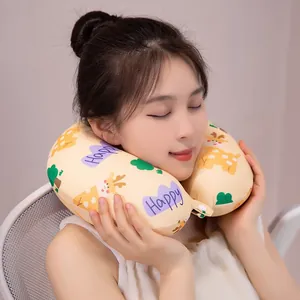 Almohada ergonómica de espuma viscoelástica en forma de U con estampado de jirafa para viajes