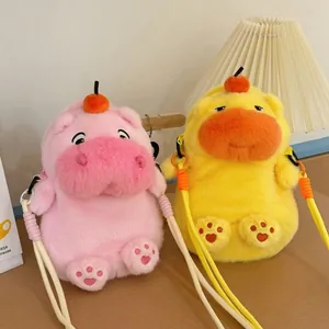 Cute Cartoon Capybara Plush Crossbody Phone Bag Animal Shaped Soft Plush Messenger Bag With Embroidery For Women Girls Gift