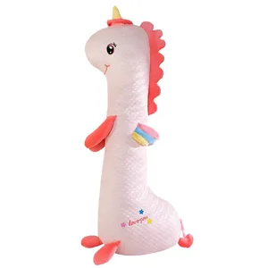 Almohada larga de unicornio dinosaurio con tela fresca de puntos para cama de verano.