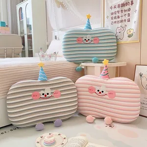 Cute pastel striped memory foam nap pillows for student dormitory, cat belly shape