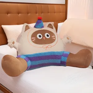 Cartoon Cat Dog Lumbar Support Pillow For Bed Sofa Office Chair Crystal Velvet Faux Lambswool Backrest Cushion Large Back Pillow Washable Cover