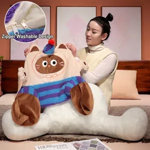 Cute cartoon cat bed backrest pillow with zipper washable design