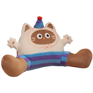 Cute cat-shaped plush backrest pillow for bed and sofa lumbar support, soft cushion