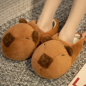 Cute capybara plush slippers for women, cozy and warm winter home cotton shoes for gift