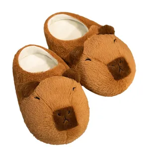 Cute Capybara plush slippers, soft brown winter home shoes for women and kids