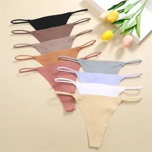 Women Seamless Thong Low Rise Nylon Breathable Quick Dry Thin Strap G-String Everyday Underwear Panties For Women