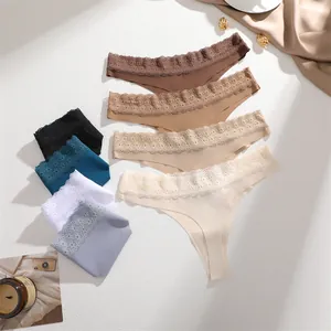 Selezione di perizomi da donna senza cuciture con eleganti bordi in pizzo in vari colori