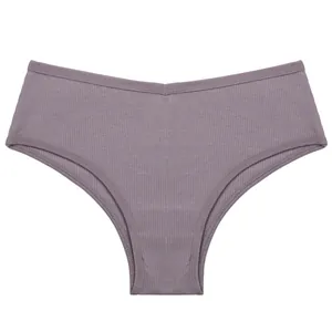 High-quality women's V-waist ribbed cotton panties with sexy Brazilian cut in mauve.