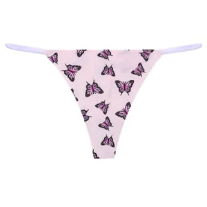 Tanga G-string rosa sin costuras para mujer con estampado de mariposas
