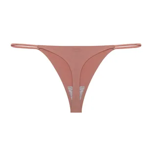 Comfortable seamless thong with thin straps in dusty rose color for breathable daily wear