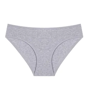 Cómodas bragas de algodón gris jaspeado de tiro medio para mujer con alta elasticidad