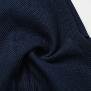 Close-up of navy blue ribbed cotton fabric texture for women's soft Brazilian panties