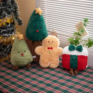 Cuscino in Peluche Serie Natalizia Morbido Omino di Pan di Zenzero Albero di Natale Forma Scatola Regalo Cuscino Decorativo Divano Casa