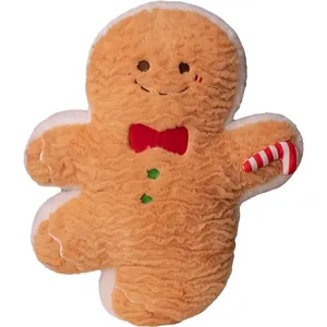 Adorable gingerbread man plush toy with red bow tie for festive Christmas decoration