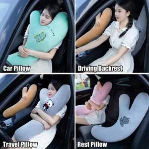 Almohada cervical ergonómica para coche en viajes largos, felpa suave en colores pastel