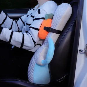 Cartoon dopamine ice bean double-sided car backrest and neck pillow shown in car seat
