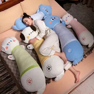 Cartoon Animal Long Body Pillow Cat Dog Rabbit Striped Sleeping Support Hug Pillow Soft Plush Washable Bolster Cushion for Bedroom