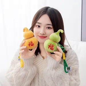 Adorable gourd plush keychain mascot with embroidered lucky character for bag decoration
