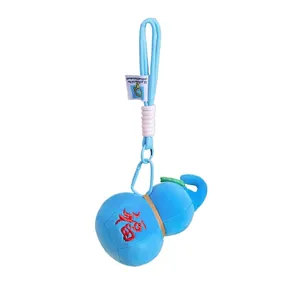 Blue plush gourd keychain with embroidered Fu character for bags and keys