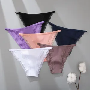 Detailed group view of low-waist lace ribbed panties in six elegant assorted colors