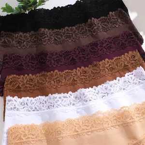 Detail view of multi-color cotton bikini panties with elegant floral lace trim.
