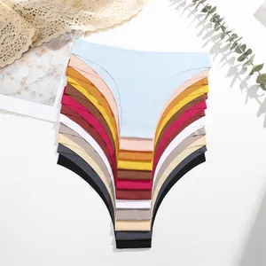 Seamless ice silk women panties detail shot, breathable low-waist multi-color bikini underwear.