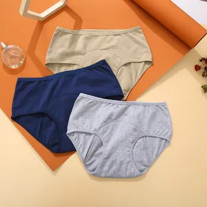 Close-up of three four-layer leak-proof period panties for women in three colors