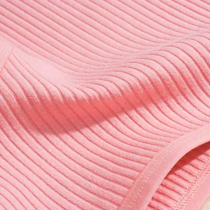 Close-up of pink ribbed cotton breathable low-waist briefs for women detail view