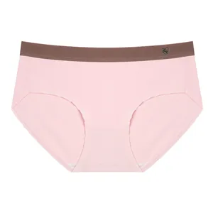 Braguitas de algodón rosa transpirables para mujer con elegante cinturilla marrón