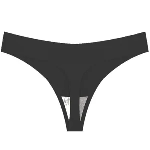 Perizoma invisibile in seta di ghiaccio nera da donna con comodo design a vita a V