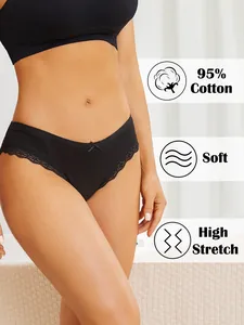 Detailansicht der schwarzen Baumwollunterwäsche für Damen mit Spitze und Schleife