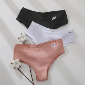 Set of 3 cotton ribbed V-waist high cut Brazilian panties in black, white, and pink