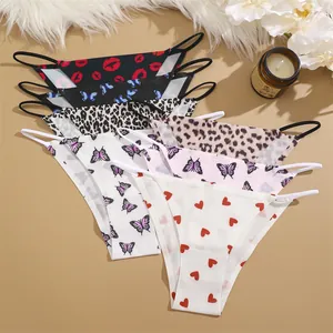 Women's Low Waist Seamless Ice Silk Panties Leopard Print Butterfly Pattern Briefs Lingerie For Women Casual Daily Underwear