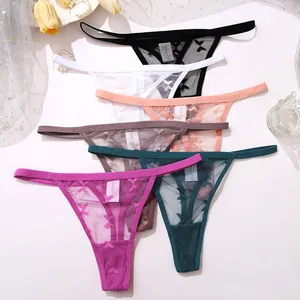 Sexy lace G-string thongs set with butterfly embroidery and hollow mesh design for women