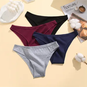 Detail view of four-color comfortable V-waist breathable cotton panties for women