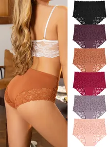 High waist lace cotton panties set in various colors showing breathable texture and fit.