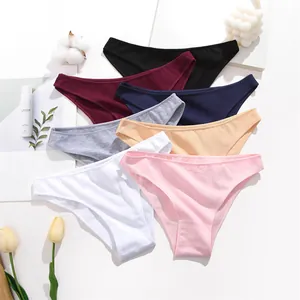 Set of solid color comfortable cotton panties for women with V-waist design in assorted hues