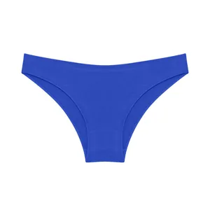 Close-up detail of solid royal blue cotton V-waist breathable ladies triangle briefs.